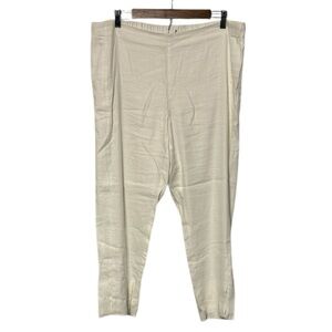 J. Jill Linen Stretch Pull On Slit Ankle Pants Flat Front White Spring Preppy
